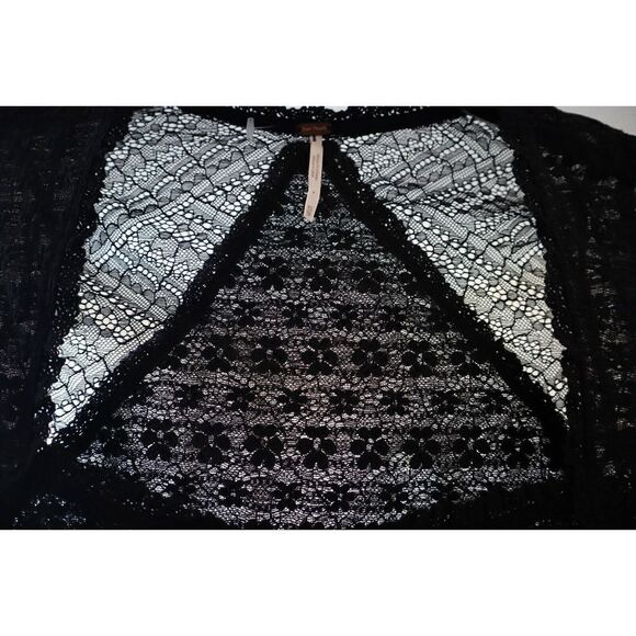 Free People OB1656955 Women's Sz XS Black L/S Lace My Party Top Blouse - Picture 3 of 9